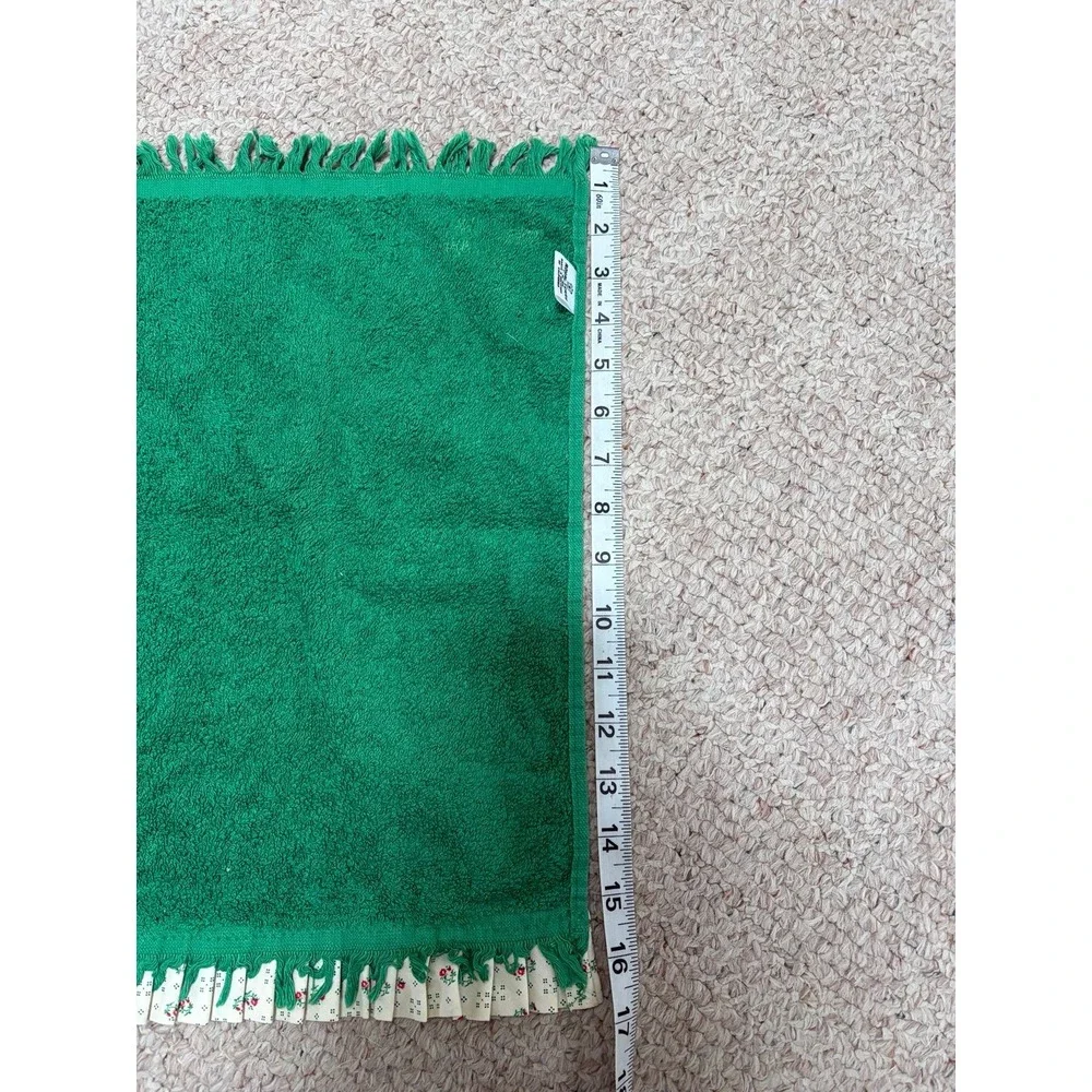 Green vintage royal Terry hand towel with flower fringe